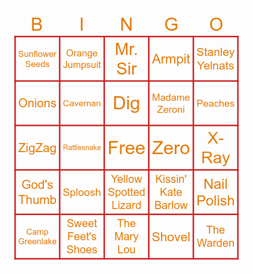 Holes: The Movie Bingo Card