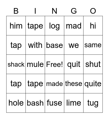 Open, Closed, VCE Bingo Card