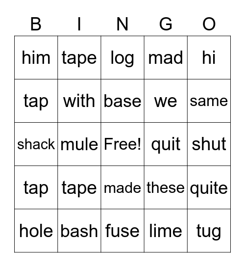 Open, Closed, VCE Bingo Card