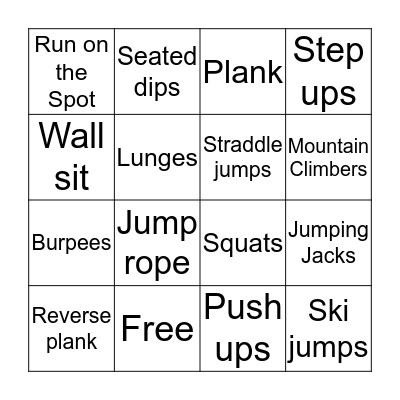 Fitness Circuit Bingo Card