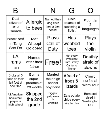 CSC Fun Facts Bingo Card