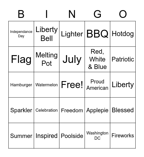 July 4th Bingo Card