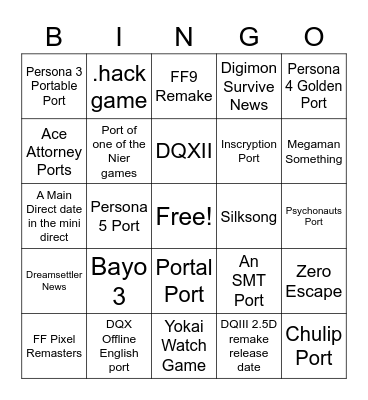 Nintendo Mini Direct Bingo Card
