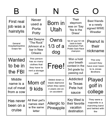 CSC Fun Facts Bingo Card