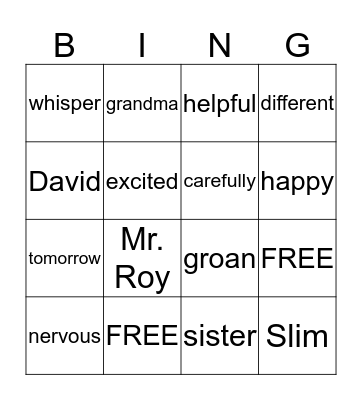 2.1.1 David's New Friends Bingo Card