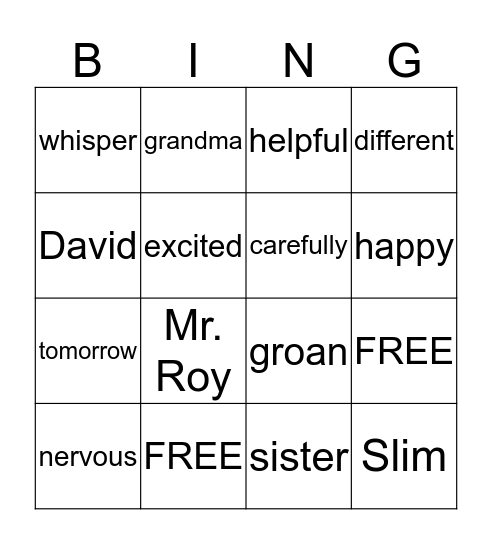 2.1.1 David's New Friends Bingo Card