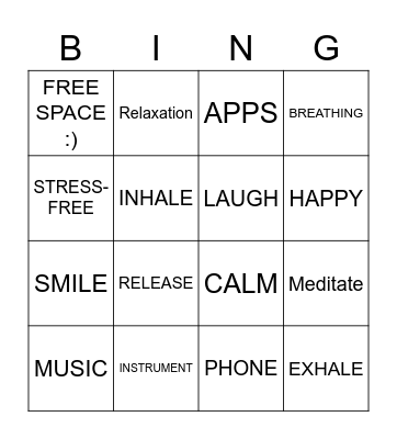 Stress Reduction Bingo Card