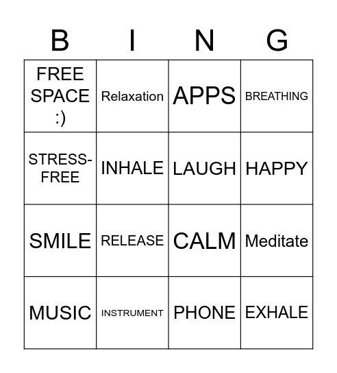 Stress Reduction Bingo Card