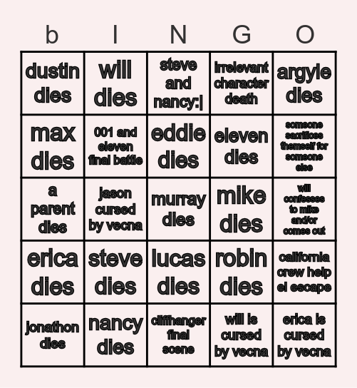 Stranger Things 4 volume 2 Bingo Card