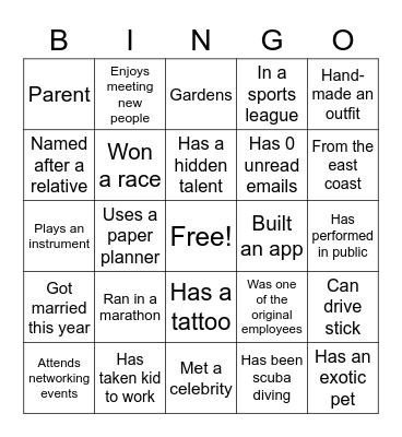 Awesome Team Bingo Card