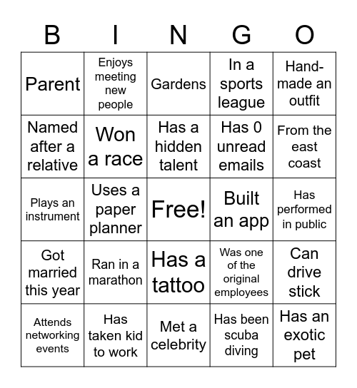 Awesome Team Bingo Card
