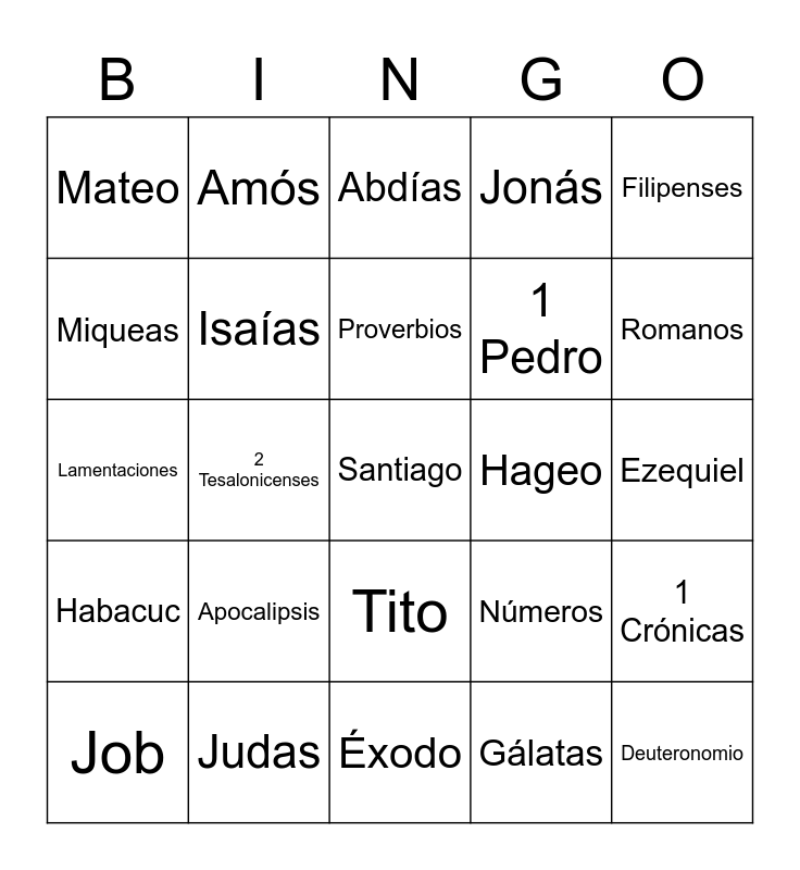 Bingo Bíblico Bingo Card