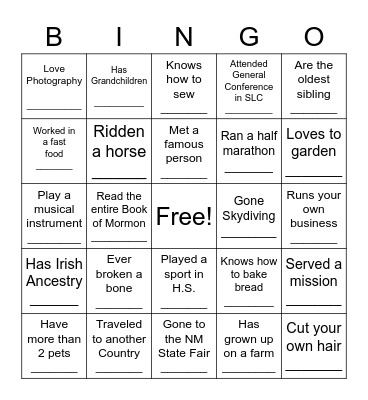 MNF Sister's Bingo Card Bingo Card