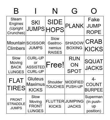 Fitness Bingo Card