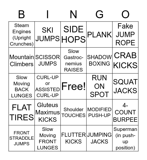 Fitness Bingo Card