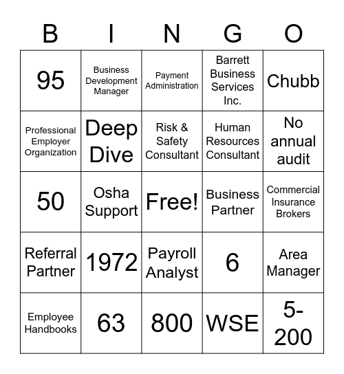 BBSI Bingo! Bingo Card