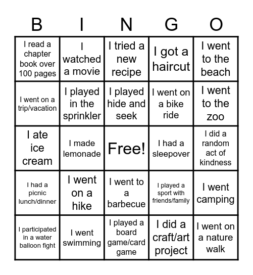 SUMMER BINGO Card