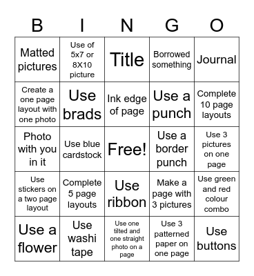 Scrapping Sisters Scrapbooking BINGO Card