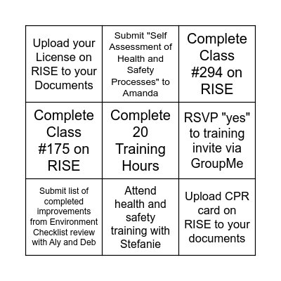 ERS Observation Bingo Card