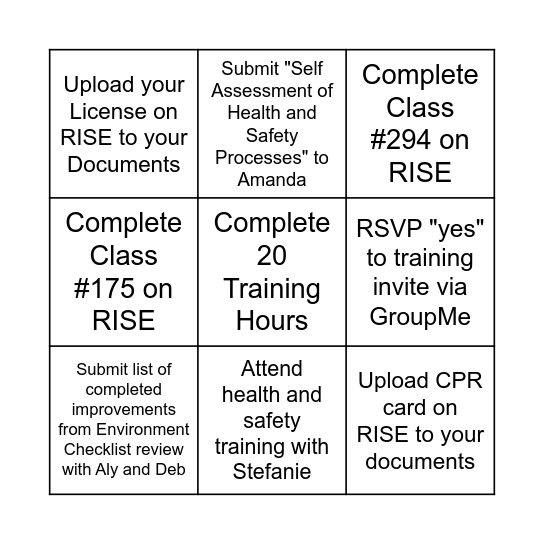 ERS Observation Bingo Card