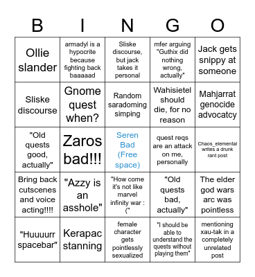 Runescape lore discourse Bingo Card