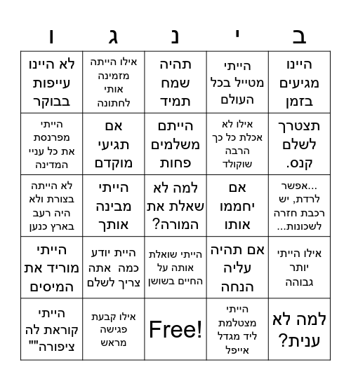 תנאי קיים ותנאי בטל Bingo Card