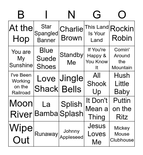 Musical BINGO - The Good 'O' Days Bingo Card