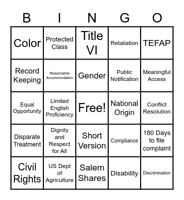 Civil Rights Training Bingo Card