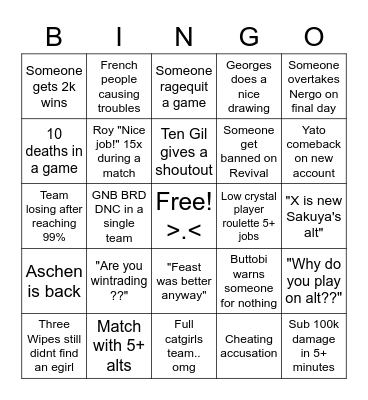 CC Chaos: Last Week Bingo Card