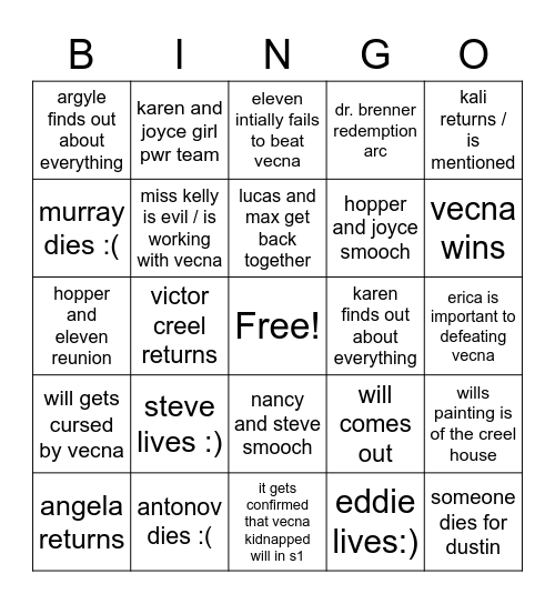 stranger things 4, vol.2 Bingo Card