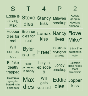 Stranger Things 4 P2 Bingo Card