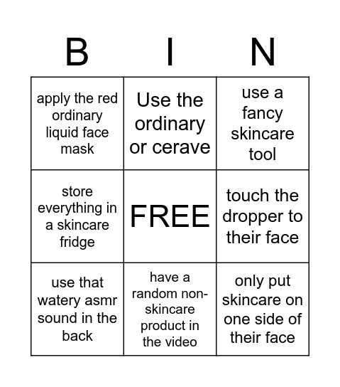 Skincare TikTok Bingo Card