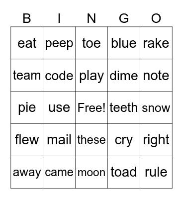 LONG VOWELS Bingo Card