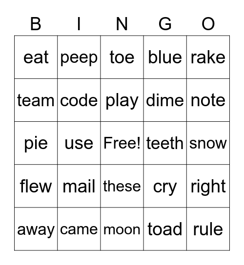 LONG VOWELS Bingo Card