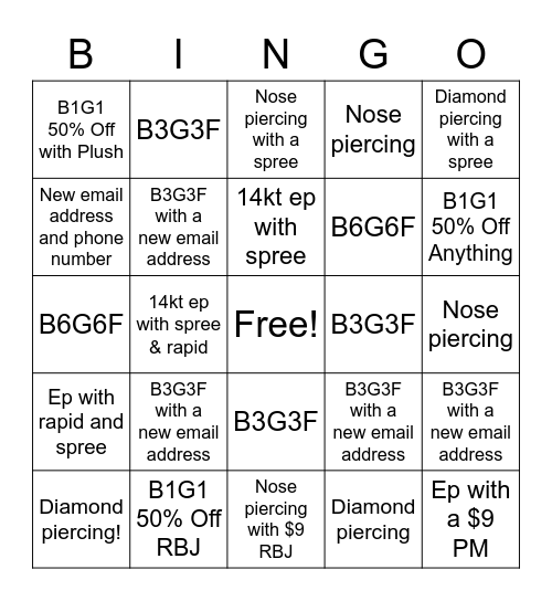 Claire's Bingo Card