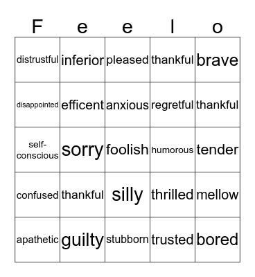 Feelings Bingo Card