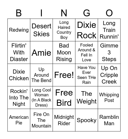 #3-Southern Rock Bingo Card