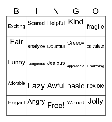 4th grade vocabulary bingo Card