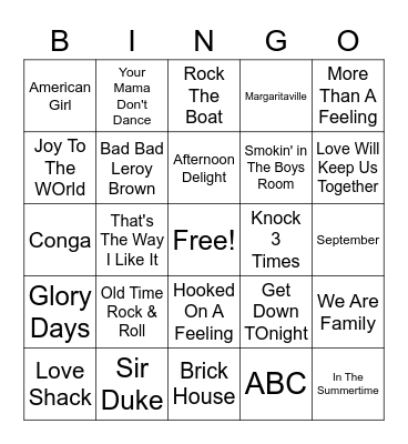 Summer Hits Bingo Card