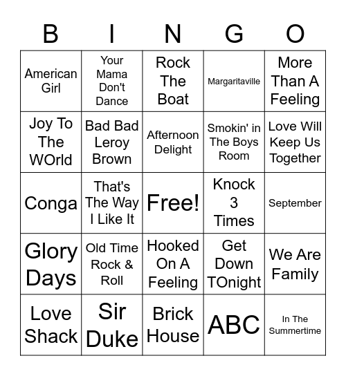 Summer Hits Bingo Card