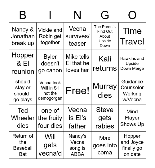 Stranger Things 4 Vol 2. Bingo Card