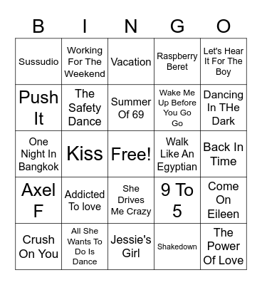 80s Hits Bingo Card