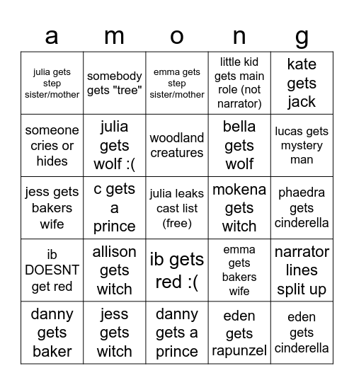 itw cast list (impossible) Bingo Card