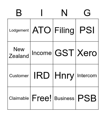 Tax time Bingo Card