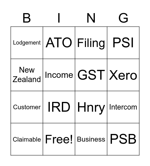 Tax time Bingo Card