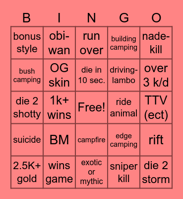 fortnite Bingo Card