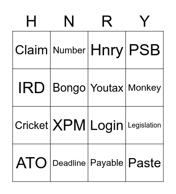 Tax Time =  Fun time Bingo Card