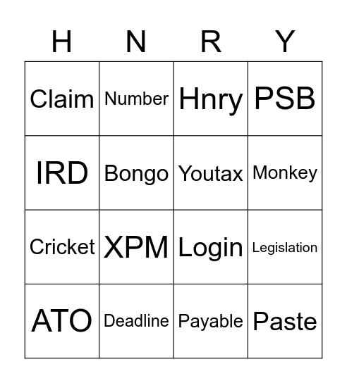 Tax Time =  Fun time Bingo Card