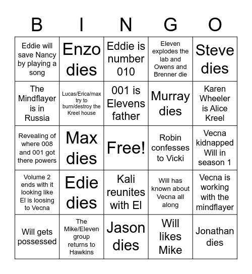 Volume 2 bingo Card