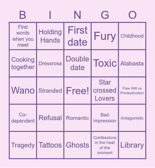 OP Soulmates Bingo Card